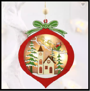 Decoratiuni Craciun led - Ornament Crăciun lemn cu led , glob, 10 cm
