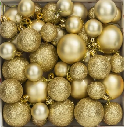 Globuri si alte decoratiuni brad Craciun - Set 36 globuri din plastic aurii