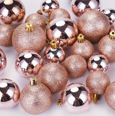 Globuri si alte decoratiuni brad Craciun - Set 36 globuri din plastic auriu-cupru