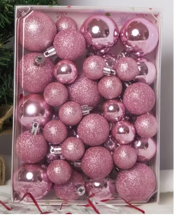 Globuri si alte decoratiuni brad Craciun - Set 36 globuri din plastic, roz