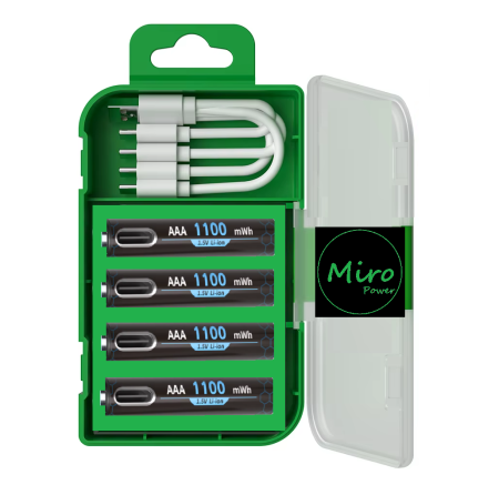 Set 4 baterii  Li-ion  AAA 1.5v 1100mWh Miro Power cu incarcare USB, cablu USB inclus [0]