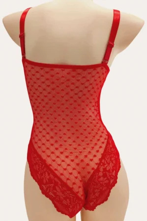 Body sexy cu dantela brodata BD1465rosu [5]