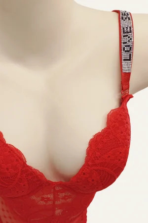 Body sexy cu dantela brodata BD1467rosu [4]
