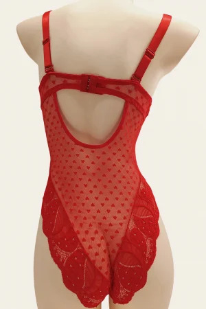 Body sexy cu dantela brodata BD1467rosu [2]