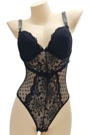 Body sexy cu dantela brodata BD1465negru [1]
