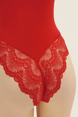 Body sexy cu dantela brodata BD1547rosu [4]