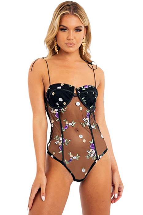 Body sexy transparent cu imprimeu floral, tip plasa MDD528 [3]