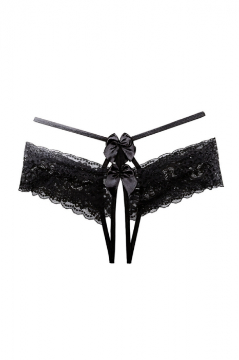 Chiloti sexy decupati, cu dantela si funda decorativa din satin LH2323negru [1]