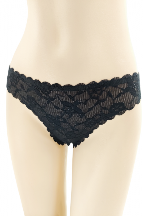 Chiloti tanga cu dantela brodata A1245negru [1]