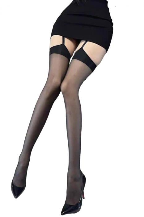 Ciorapi sexy transparenti cu detaliu portjartier YD-8001negru [1]
