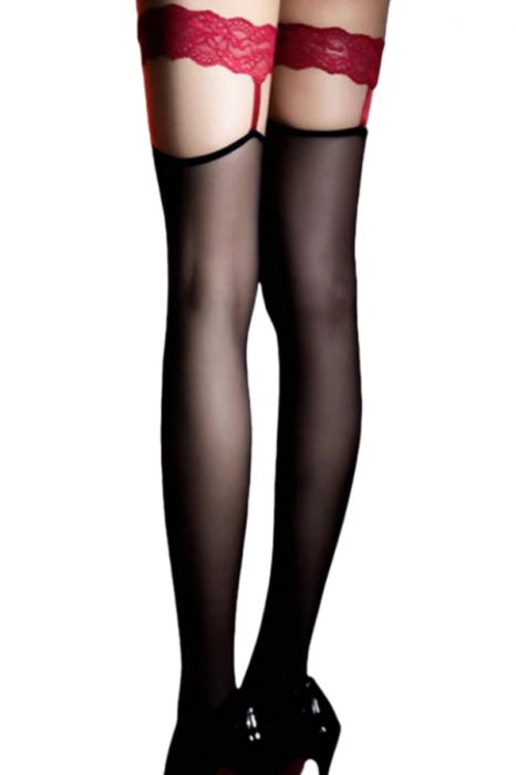 Ciorapi sexy transparenti cu dantela si jartiere YD-DL01rosu [1]