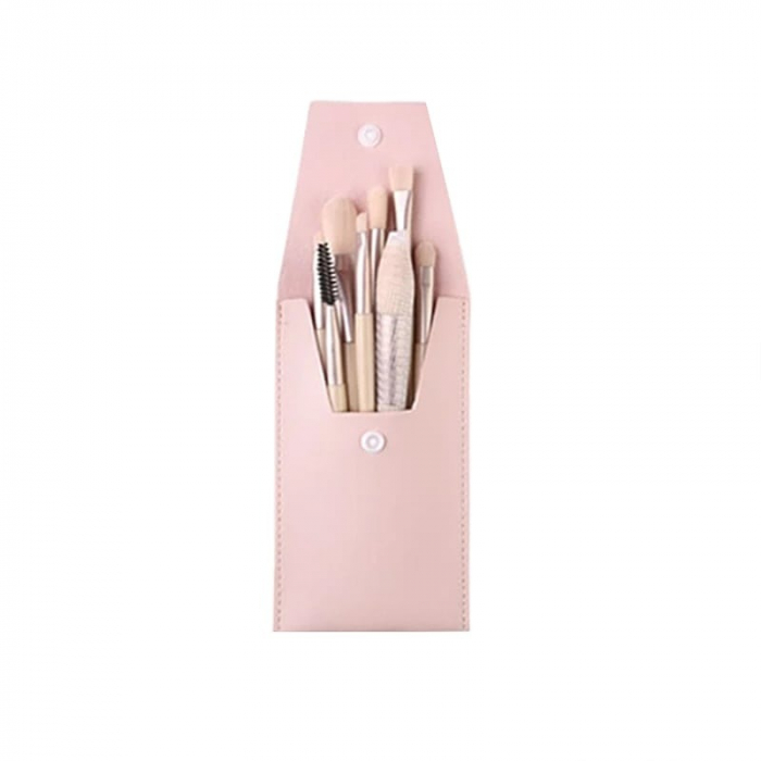 Mini set portabil cu 8 pensule machiaj si husa SL-21031roz deschis [1]