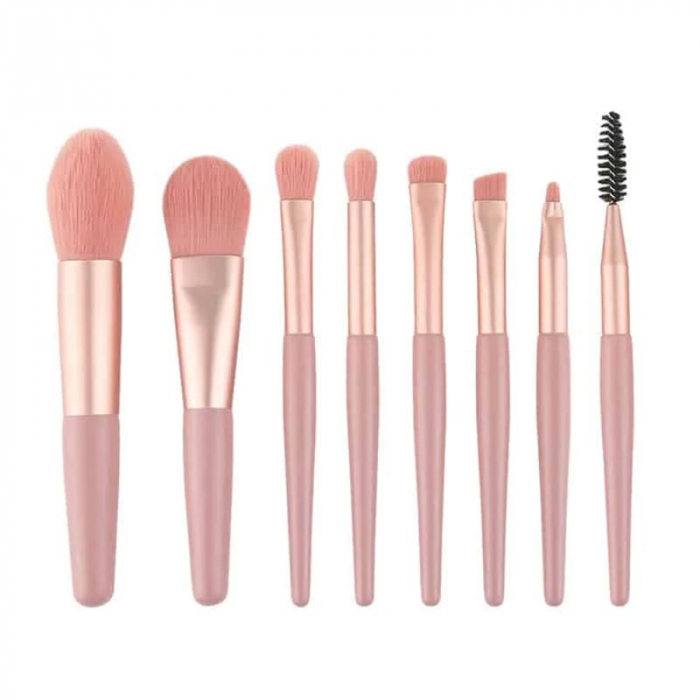 Mini set portabil cu 8 pensule machiaj si husa SL-21031roz inchis [2]