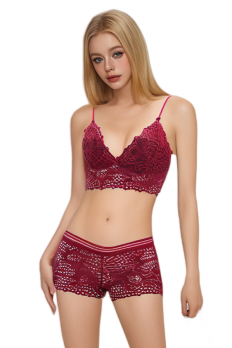 Set 2 piese lenjerie intima, top si chiloti SMT8851visiniu [1]