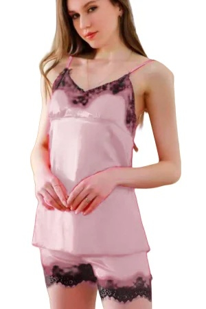 Set pijama doua piese cu insertii dantela, maiou si pantaloni scurti S-410roz deschis [1]