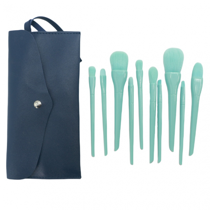 Set portabil cu 10 pensule machiaj si gentuta depozitare SL-5046bleumarin [1]