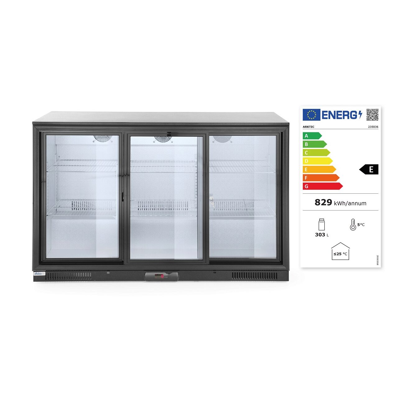 Vitrina frigorifica de prezentare 3 usi glisante interval temperatura 2/10?C, 300 W, corp inox, ARKTIC by Hendi, 1335x500x(h)900 mm 338 Litri, Clasa energetica E [4]
