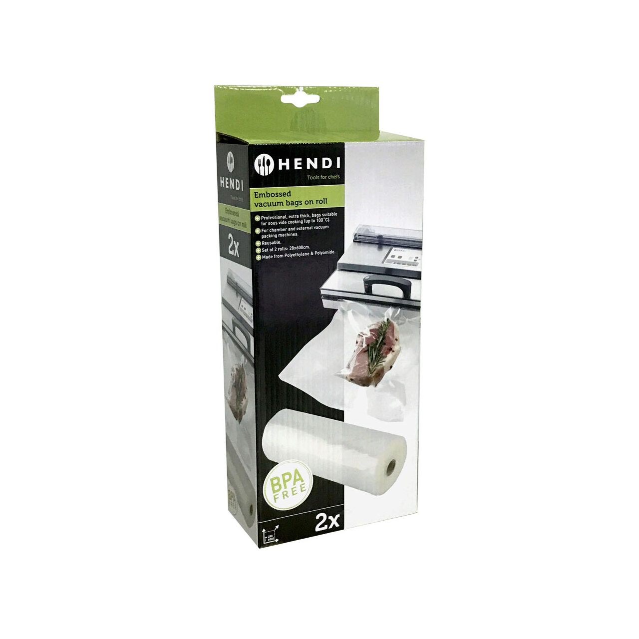 Set 2 role pungi vacuum gofrate 28 cm x 6 metri, 2 straturi, 75 microni grosime, Hendi [0]