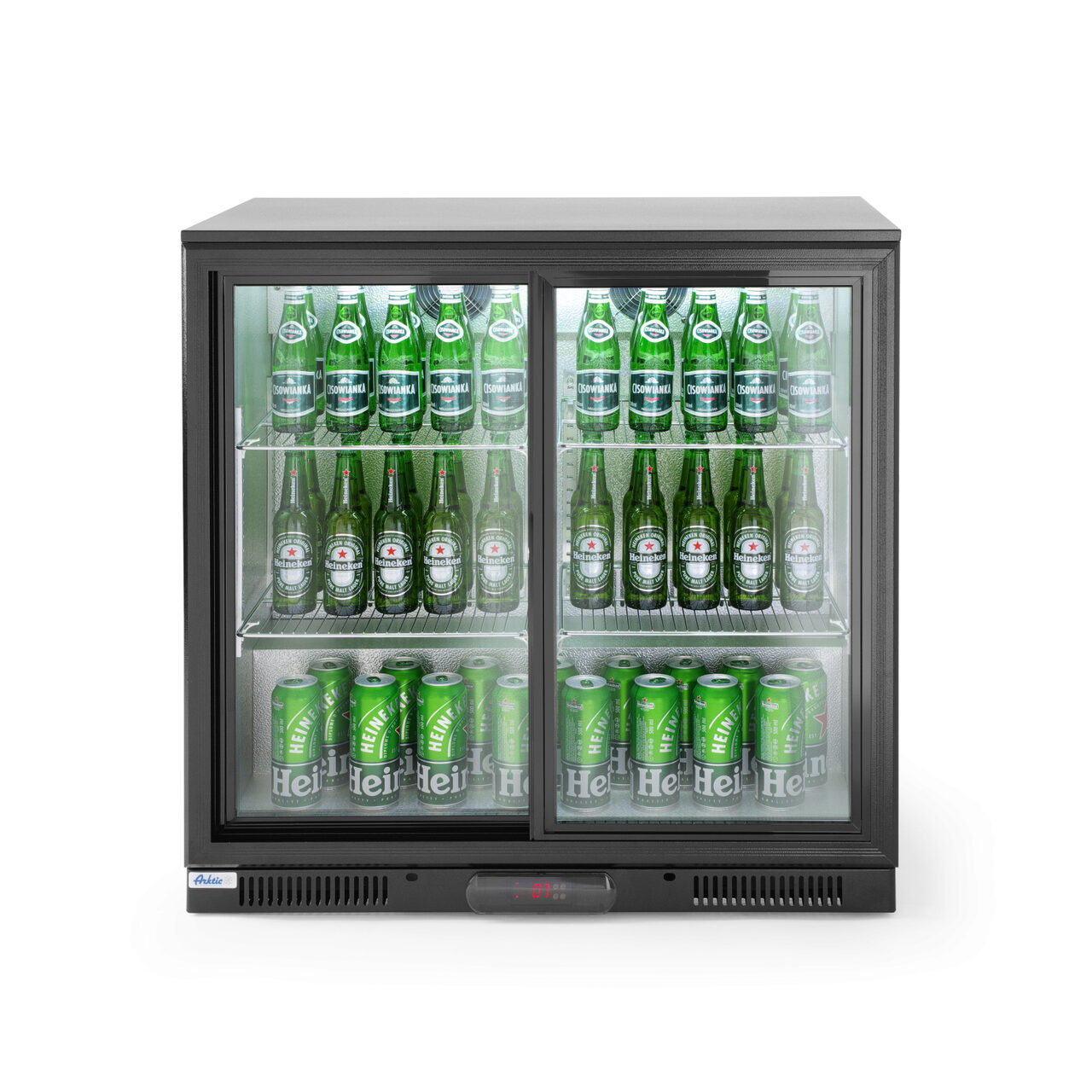 Vitrina frigorifica de prezentare usi glisante interval temp. 2/10?C, 220 W, corp inox, ARKTIC by Hendi, 900x500x(H)900 mm 198 Litri, Clasa energetica E [0]