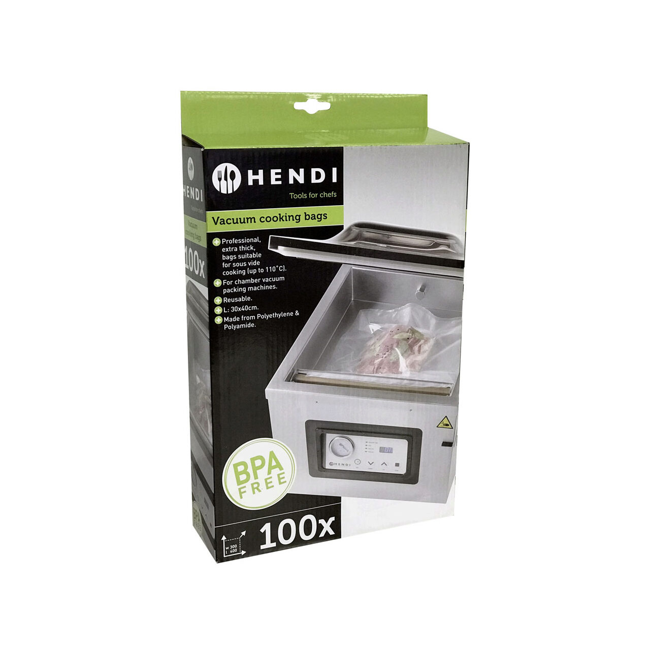 Set 100 pungi vacuum netede pentru gatit 300x400 mm, Hendi, ideale pentru gatit in sistem Sous-vide, 2 straturi, 75 microni, filtru UV [0]