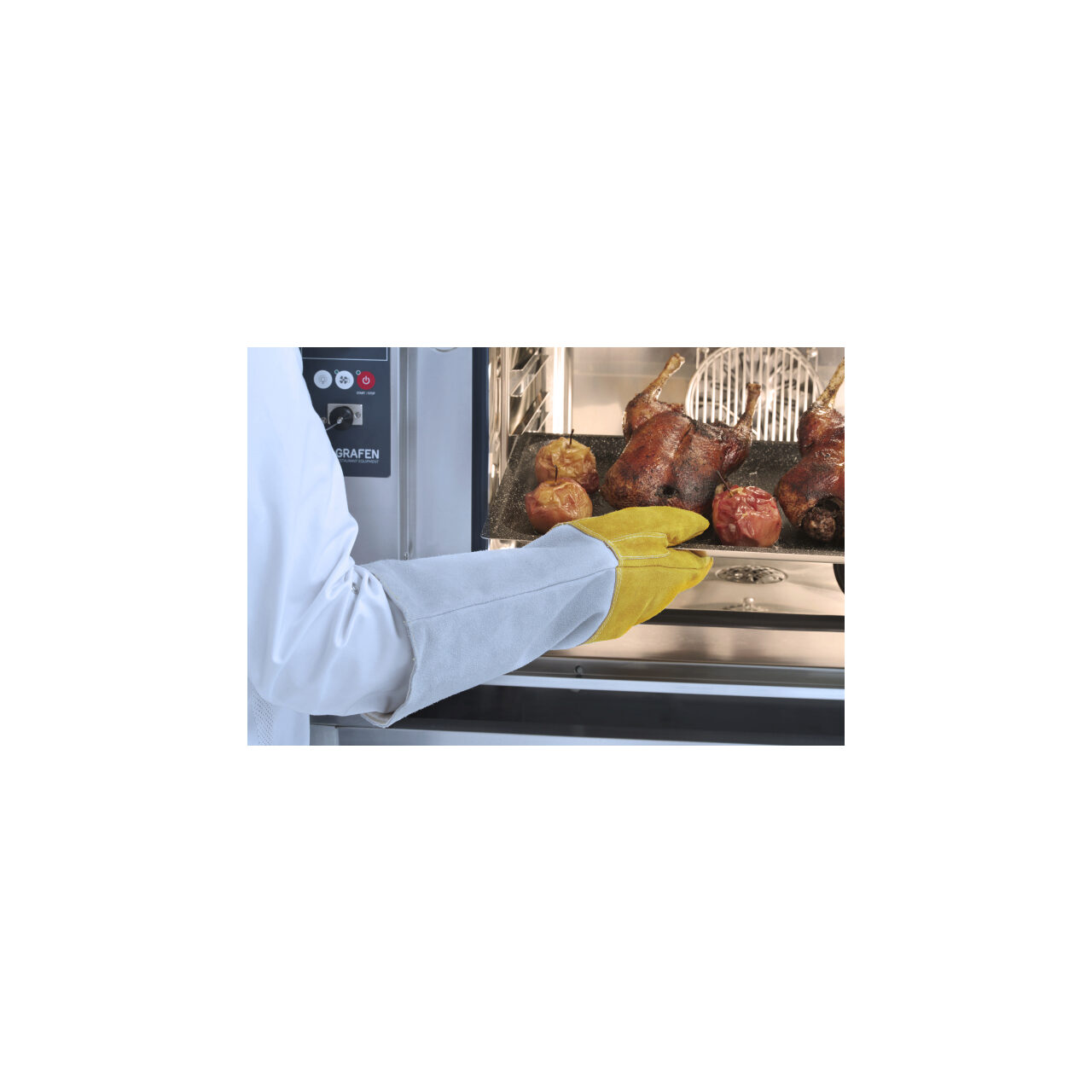 Manusi pentru cuptor Hendi, din piele, cu degete, lungime 460 mm, rezistente la temperaturi de pana la 250 C [1]