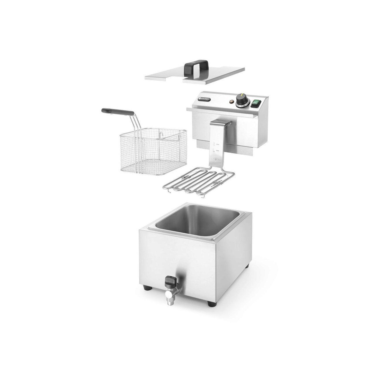 Friteuza electrica profesionala, Hendi Mastercook cu robinet scurgere ulei, Inox, 8 lt, 3500 W, temperatura reglabila pana la 195 gr C, termostat, 515x300x(H)345 mm [3]