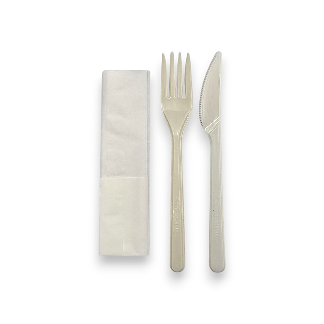 Unica folosinta - Set BIS tacamuri CPLA (furculita + cutit + servetel), 100 Set