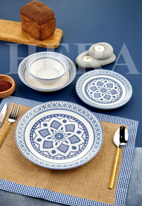 Set de Masa din Porțelan Hera Aegean – 24 Piese cu Model Clasic Mediteranean [1]