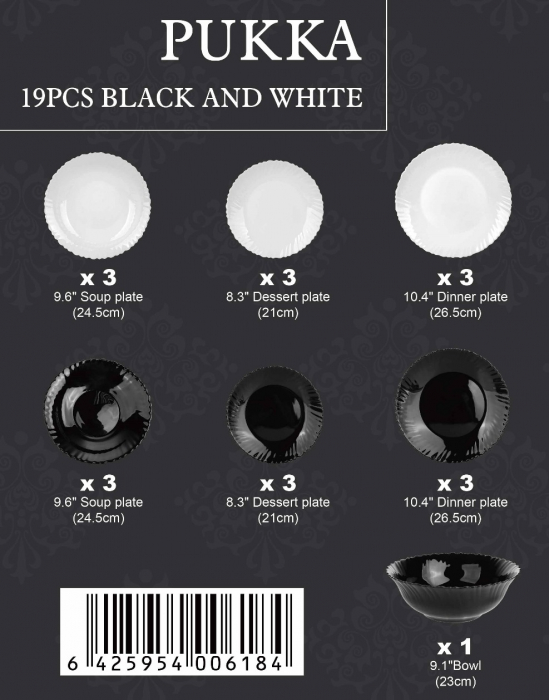 Set de Masă din Opal 19 Piese Black & White – PUKKA Collection [2]