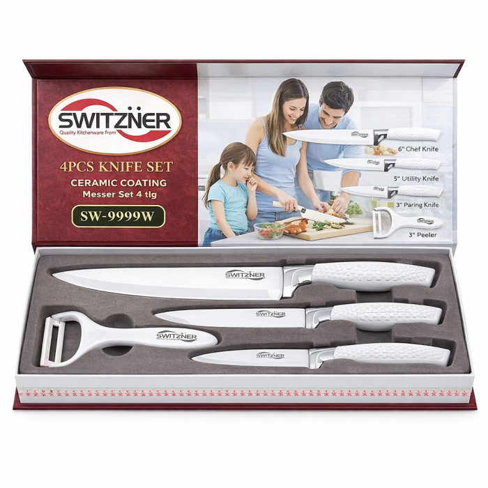 Set Cuțite 4 Piese cu Mâner din Silicon - SWITZNER – SW-9999B / SW-9999W / SW-9999R / SW-9999BLK [4]