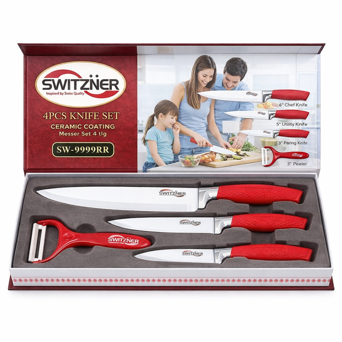 Set Cuțite 4 Piese cu Mâner din Silicon - SWITZNER – SW-9999B / SW-9999W / SW-9999R / SW-9999BLK [3]