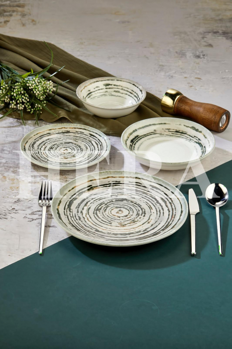 Set de Masa din Portelan Hera Verde Rustico – 24 Piese cu Design Pictural Circular [1]