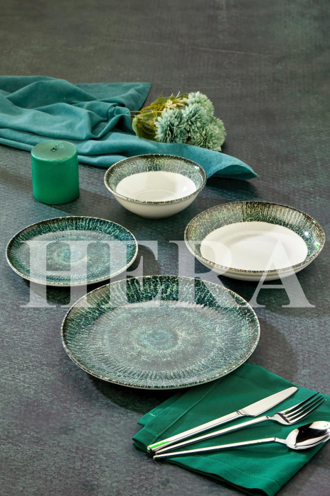 Set de Masa din Porțelan Hera Emerald – 24 Piese cu Textură Vibrantă Verde-Smarald [1]