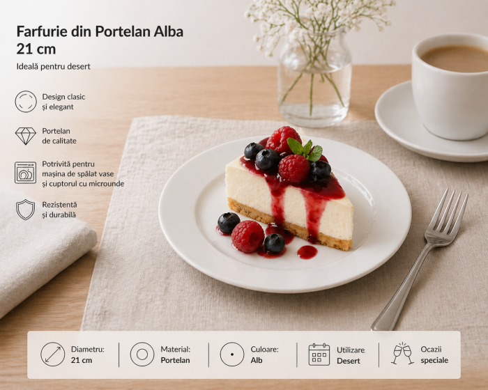 Farfurie Desert din Portelan Alba 21 cm [2]