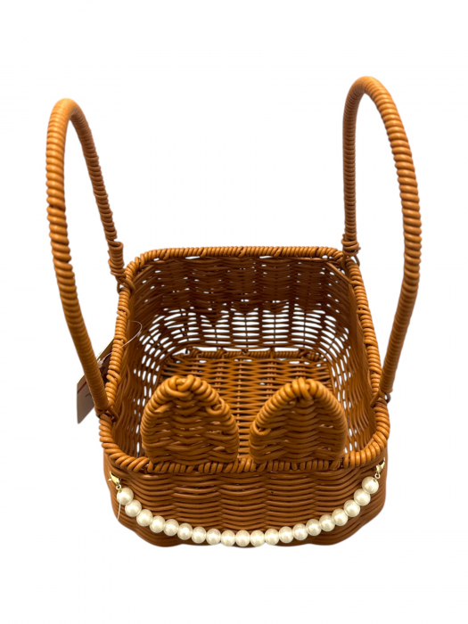 Coș Decorativ Împletit cu Urechi de Iepuraș și Mărgele – 16x16 cm [2]