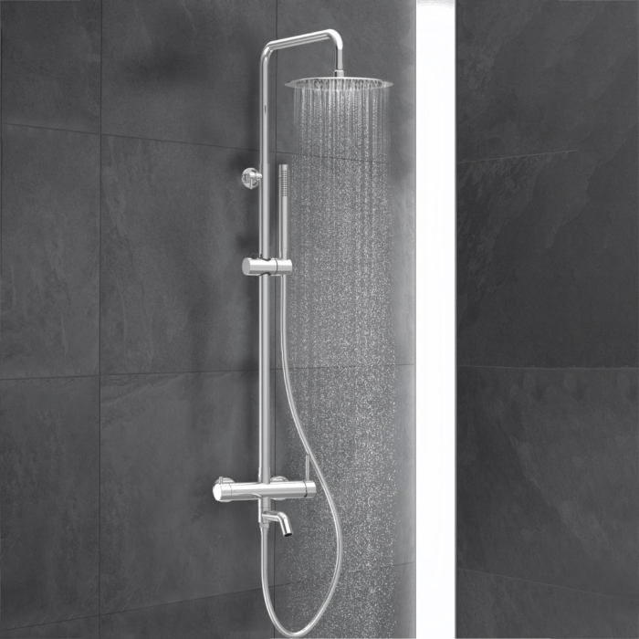 Baterie De Dus, Balneo, Corp Din Otel Inoxidabil Aisi 304, Cartus Ceramic, Diametru 35 mm, Dus Rotativ 90° Cu Comutator De Functii, Perlator Economisitor De Apa, 150 mm x 560 mm x 1016 mm, Crom [2]