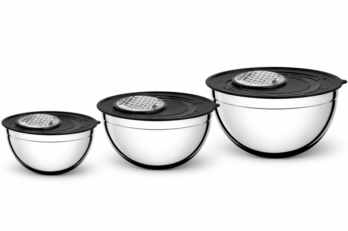 Boluri din Inox cu Capace cu Răzătoare Integrate – 16, 20, 24 Cm - 12 Buc / Set [2]