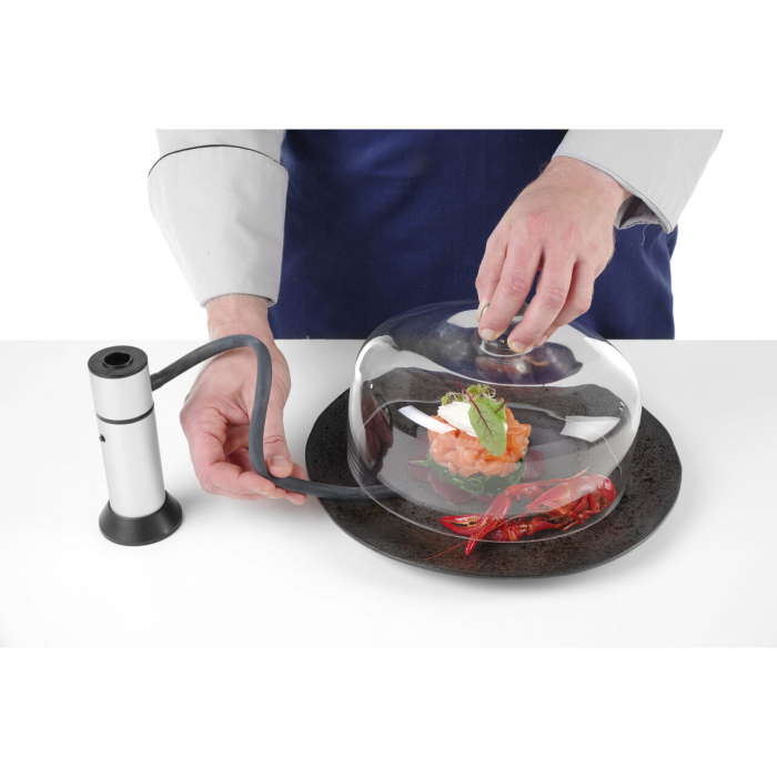 Cloche din sticlă cu orificiu pentru furtun de fum, diametru 260 mm, H 174 mm [2]