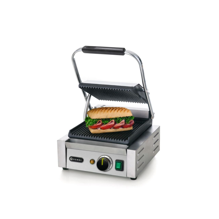 Contact grill, suprafete striate din fonta cu invelis ceramic, 1800 W, corp inox, Hendi, potrvit si pentru uz profesional [6]