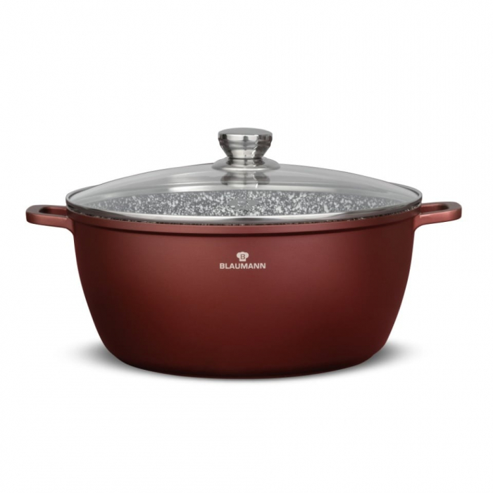 Cratită cu capac Blaumann BL-4083, 32 cm, 9.9L, aluminiu turnat, acoperire ceramică marmură 3 straturi, compatibilă cu inducție [1]