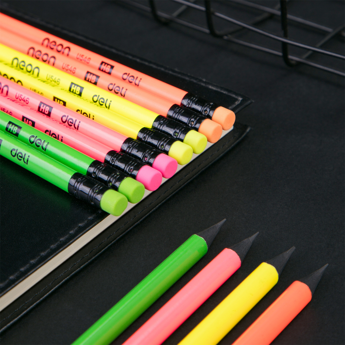 Creion grafit cu gumă, fără lemn HB Neon Deli [8]