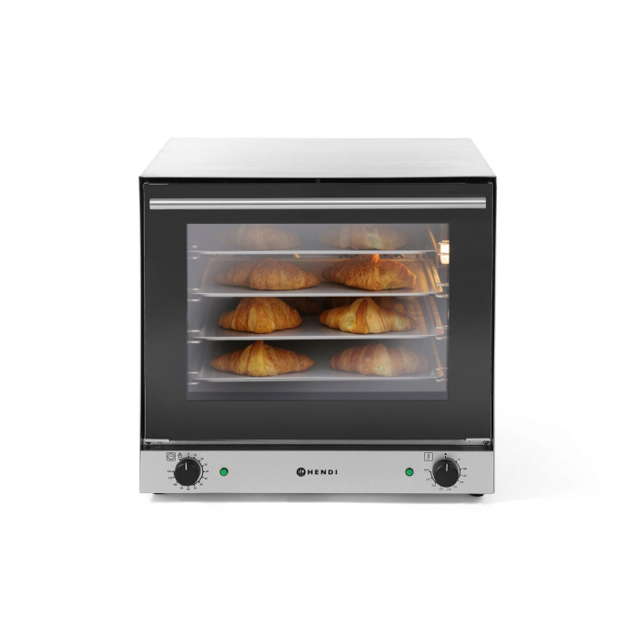 Cuptor convectie Hendi H90, 4 tavi 438x315 mm incluse, 2 elemente incalzire, 2 ventilatoare, termostat reglabil 50-300 gr C, timer 0-120 min, 2670 W,595x624x(H)572mm [7]