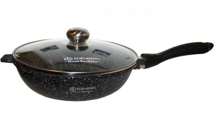 Edenberg tigaie aluminiu marmurata cu capac sticla 28cm eb-3322 [2]