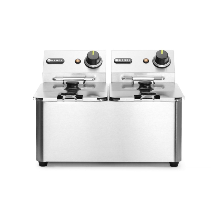 Friteuza electrica profesionala 2x4 lt, 2x3000W, inox, termostat 0-190 gr C, Hendi Kitchen LIne, 47x42x(H)33 cm [2]