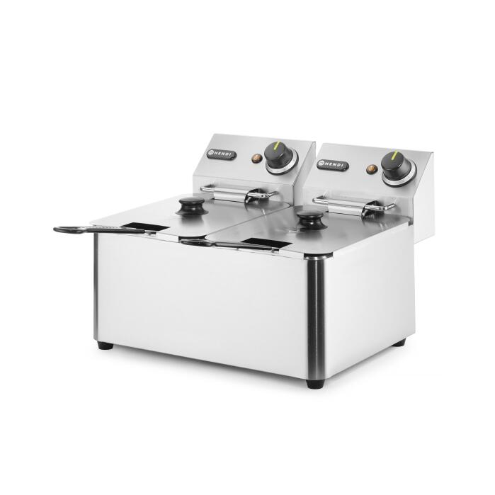 Friteuza electrica profesionala 2x4 lt, 2x3000W, inox, termostat 0-190 gr C, Hendi Kitchen LIne, 47x42x(H)33 cm [3]