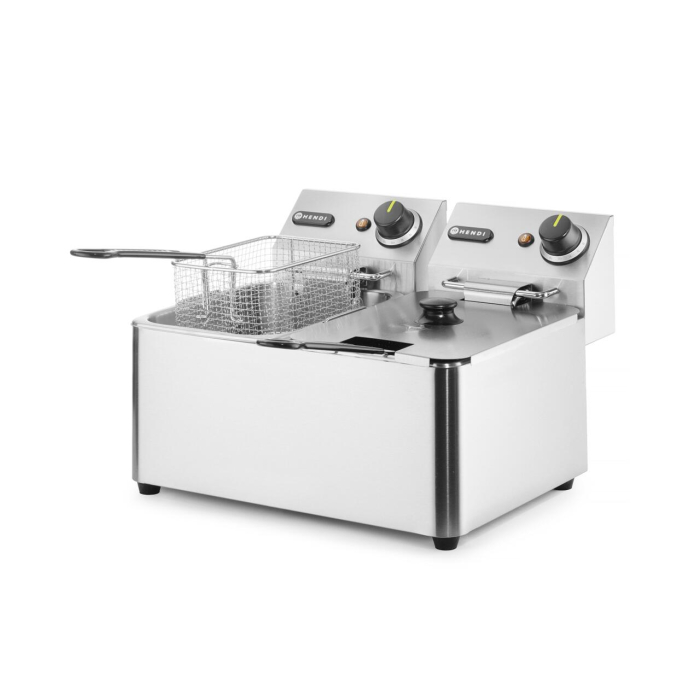 Friteuza electrica profesionala 2x4 lt, 2x3000W, inox, termostat 0-190 gr C, Hendi Kitchen LIne, 47x42x(H)33 cm [4]