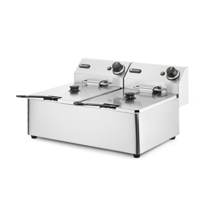 Friteuza electrica profesionala 2x6 litri 2x3300 W, termostat 0-190 gr C, corp inox, Hendi Kitchen Line, 550x430x(H)290 mm [2]
