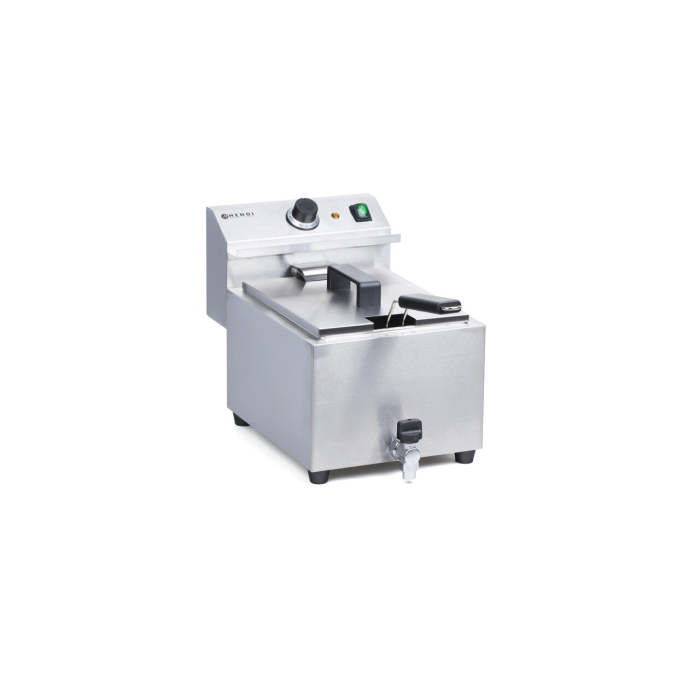 Friteuza electrica profesionala, Hendi Mastercook cu robinet scurgere ulei, Inox, 8 lt, 3500 W, temperatura reglabila pana la 195 gr C, termostat, 515x300x(H)345 mm [6]
