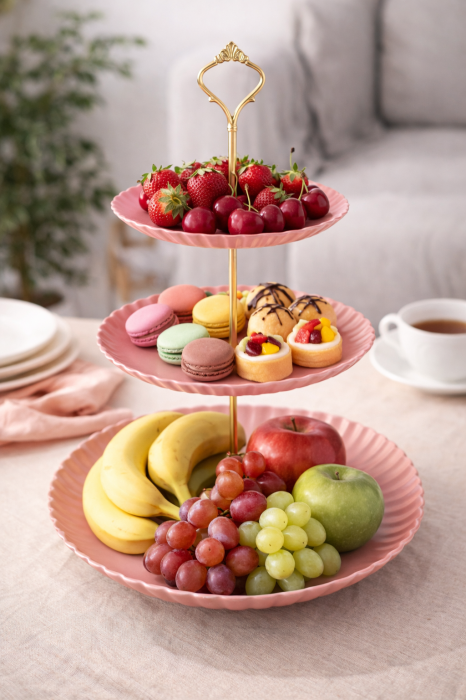 Fructiera etajata, 3 nivele pentru fructe, prajituri, 40x25x19cm [9]