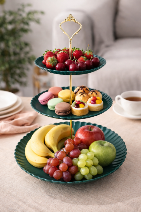 Fructiera etajata, 3 nivele pentru fructe, prajituri, 40x25x19cm [3]